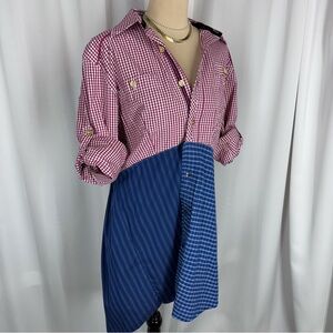 Goddess Rags Artist Made Upcycled Shirtdress Sz M Gingham Patchwork Textile